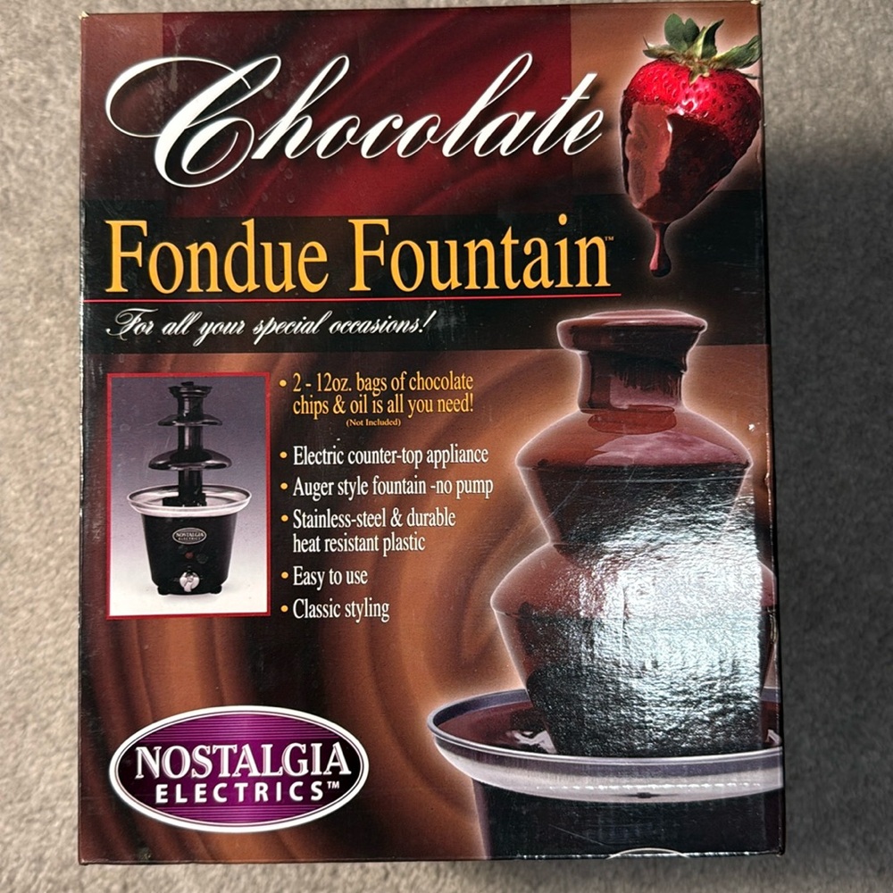 NIB Chocolate Fondue Fountain- 3-Tier- Nostalgia Electrics